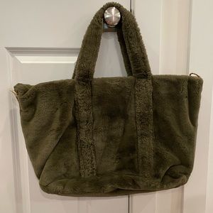 Stoney Clover Dark Green Faux Fur Tote
